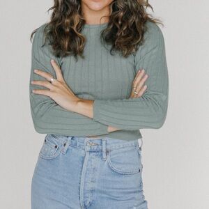 Rolla's Jane Long Sleeve Tee Shirt Lightweight Sweater Cropped Green Women’s L